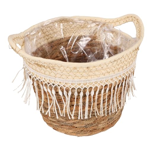 ifundom Widerstandsfähiger Gewebter Pflanzkorb mit Quasten Dekorativer Übertopf für Zimmerpflanzen Vielseitig Nutzbar als Blumenkorb und Aufbewahrung für Innen und Außenbereiche Boho Stil von ifundom