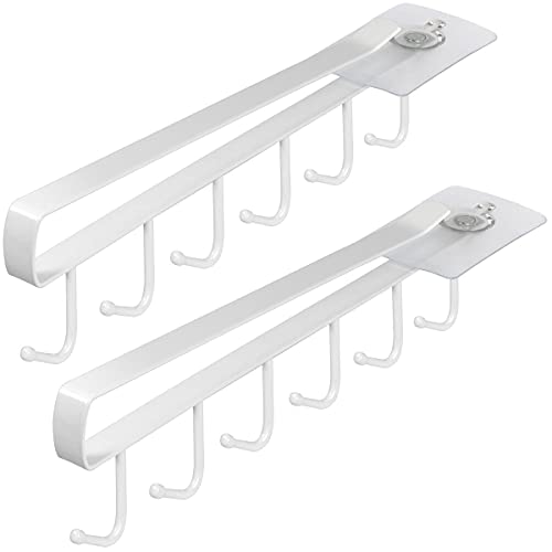 igadgitz home U7166 Metall Hakengestell Tassen (2er Set), Unter Regal Tassen Aufhängen, Schrankeinsatz Tassenhalter mit selbstklebendem Fixierpad -Weiß von igadgitz home