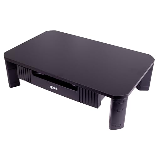 iggual Monitorerhöhung mit Schublade, tragbarer und verstellbarer Schreibtischständer, 2 Höhen (10-13 cm), Oberfläche 48 x 30 cm, rutschfest, bis zu 20 kg von iggual