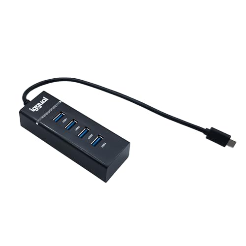 iggual USB-C-Hub mit 4 USB-3.0-Anschlüssen, USB-C-Adapter mit 4 Anschlüssen, Blaue LED-Anzeige und Sicherungsschutz, Typ-C-Adapter, kompatibel mit MacBook Pro/Air, iPhone und Galaxy, Kabel von 30 cm von iggual