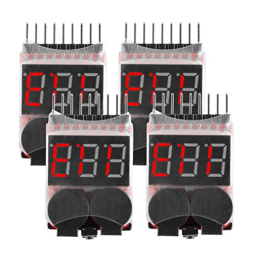igo3D 4pcs 1s-8s Li-ion/LiMn/Li-Fe/Lipo Battery Tester Low Voltage Alarm Buzzer Checker with LED Indicator for RC Remote Control Helicopter Drone Car von igo3D