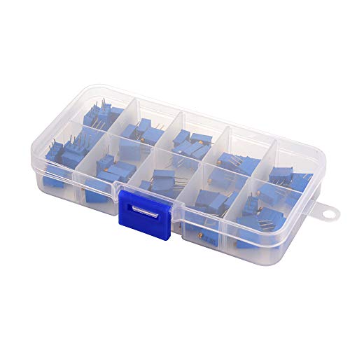 igo3D 50PCS 10Value 500 ohm to 1M ohm 3296W Multiturn Variable Potentiometer Assorted Kit Trimmer Resistor with Plastci Box igo3D 50PCS 10Value 500 ohm to 1M ohm 3296W Multiturn Variable Potentiometer Assorted Kit Trimmer Resistor with Plastci Box von igo3D