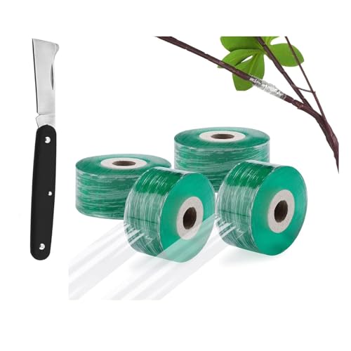 4 Stück Veredelungsband Veredelungstape mit Gartenmesser Dehnbares und transparentes, Veredelungsband für Garten Baumschulen Band Biologisch abbaubar Feuchtigkeitssperre Selbstklebendes von iguTrail
