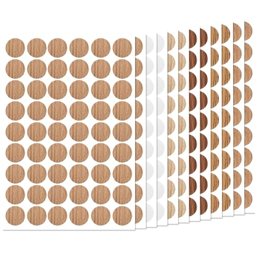 648 Stück Selbstklebend Abdeckkappen, 6 Farben Schraubenabdeckung, 21 mm Rund Bohrloch Abdeckung mit Holzmaserung und Volltonfarbe, Wasserdicht Abdeckkappen für Schrauben Bohrlöcher Möbel von iguTrail