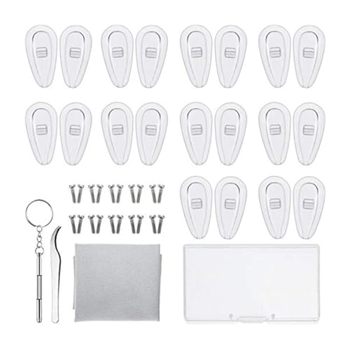 Brillen Reparatur Set,10 Paar Brillen-Nasenpads, Luftkammer Nasenpads Silikon Schraubbrillen Nasenpads, mit Mikroschraubendreher Pinzette und Reinigungstuch von iguTrail