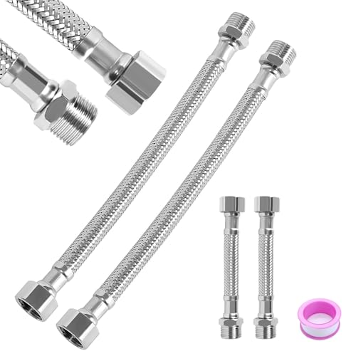Flexibler Edelstahlschlauch 3/8 Zoll, 4er-Set, 20 cm & 10 cm Länge, Verstärkter Panzerschlauch für Wasserhahn, Bad und WC von iguTrail