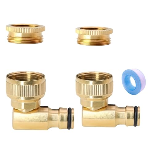 Messing Wasserhahnanschluss 1/2" und 3/4", 90° Winkel Innengewinde, Drehbarer Schlauchanschluss 360°, Außenhahn-Anschluss für Schlauchleitung, Garten Außenschlauch Wasserhahn-Adapter von iguTrail