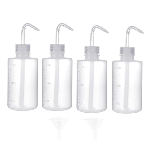 iguTrail 4 Stück Spritzflasche 250ml, Laborflasche Waschflasche Squeeze Flasche Sprühflasche Transpartent Kunststoff für Laborreinigung Pflanzenbewässerung von iguTrail
