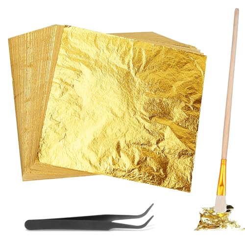 iguTrail Goldfolie Blätter Set, 200 Stück 14x14cm, mit Pinzette und Pinsel, Essbare Goldfolie für Torten, Kuchen, Basteln und Dekoration von iguTrail