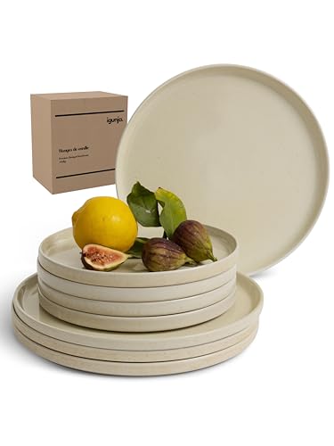 igunja Steingut Geschirrset 8 teilig für 4 Personen Premium Qualität [außen matt innen Glossy] stylishes Design spülmaschinenfest kratzfest beige modern Teller Set Tafelservice Geschirr von igunja