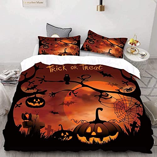 Bettwäsche 135x200 Halloween, 3D Halloween Bettwäsche-Sets Winter Weich Kuschelige Mikrofaser Bettwaren 1 x Bettbezug mit 2 x Kissenbezug 80x80 cm mit Reißveschluss von igyhuij