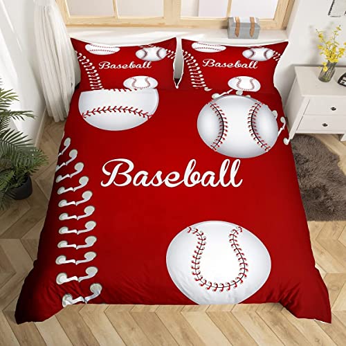 Bettwäsche 135x200 Roter Baseball, 3D Roter Baseball Bettwäsche-Sets Winter Weich Kuschelige Mikrofaser Bettwaren 1 x Bettbezug mit 2 x Kissenbezug 80x80 cm mit Reißveschluss von igyhuij