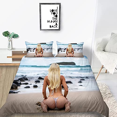 Bettwäsche 135x200 Sexy Frau, 3D Sexy Frau Bettwäsche-Sets Winter Weich Kuschelige Mikrofaser Bettwaren 1 x Bettbezug mit 2 x Kissenbezug 80x80 cm mit Reißveschluss von igyhuij