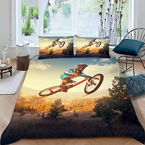 Bettwäsche 155x220 Leichtathletik-mountainbike, 3D Leichtathletik-mountainbike Bettwäsche-sets Winter Weich Kuschelige Mikrofaser Bettwaren 1 x Bettbezug mit 2 x Kissenbezug 80x80 cm mit Reißveschluss von igyhuij