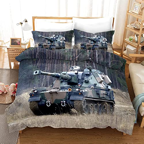 Bettwäsche 155x220 Panzer, 3D Panzer Bettwäsche-Sets Winter Weich Kuschelige Mikrofaser Bettwaren 1 x Bettbezug mit 2 x Kissenbezug 80x80 cm mit Reißveschluss von igyhuij