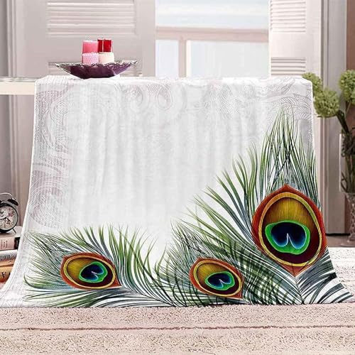 Kuscheldecke Pfauenfedern Flanell Fleecedecke 3D Pfauenfedern Wohndecke 150x200 cm Sofadecke Couchdecke Bettüberwurf Flauschige Weiche Warme Sofaüberwurf Decke Wohndecken w2593 von igyhuij