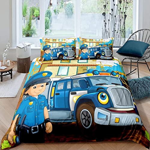 igyhuij Bettwäsche 135x200 Cartoon Polizei Polizeiauto 3D Winter Weich Kuschelige Mikrofaser Bettwaren 1 x Bettbezug mit 2 x Kissenbezug 80x80 cm mit Reißveschluss von igyhuij