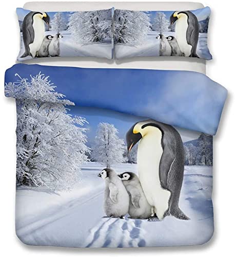 igyhuij Bettwäsche 135x200 Pinguin-Eltern-Kind-Antarktis 3D Winter Weich Kuschelige Mikrofaser Bettwaren 1 x Bettbezug mit 2 x Kissenbezug 80x80 cm mit Reißveschluss von igyhuij