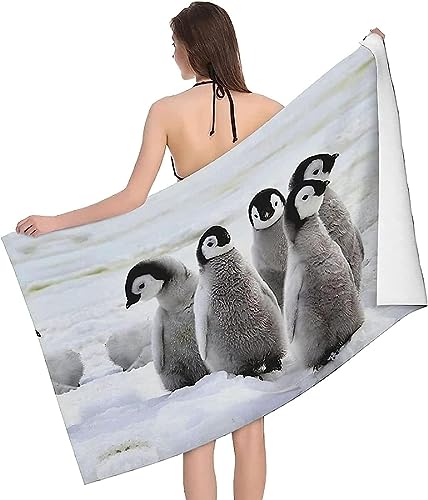 igyhuij Pinguin Strandtuch 90x180 cm, Weich Schnell Trocknen Microfaser Handtücher, 3D Strandhandtuch Pinguin Badetuch Strandlaken Handtuch, Herren Frauen Badetücher von igyhuij