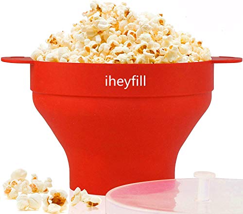 iheyfill Popcorn Popper, Mikrowellen-Silikon Popcorn Maker, zusammenklappbare Schüssel mit Griffen von iheyfill