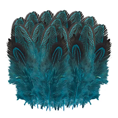 ihreesy 100 Stück Natürliche Truthahnfedern 5cm-8cm, Schöne Natürliche Feder Kopfschmuck Ohrringe Deko Bastelfeder DIY Handwerk Dekoration Kranz Kostüme Hüte Basteln Zuhause Dekor,Blau von ihreesy
