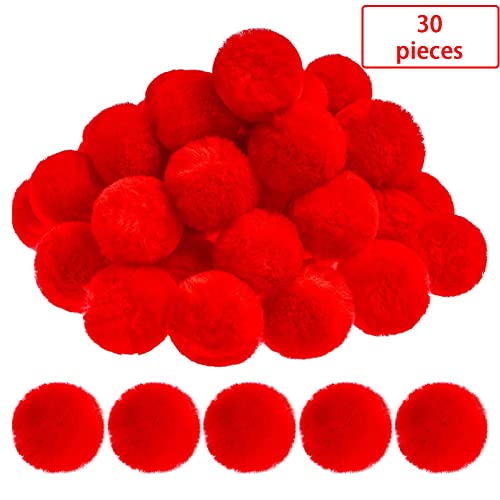 ihreesy 5cm Kunstfell Bommel,30 Stück Kleine Bastelpom Poms Tasche Mützen Anhängern Dekoration Pom Balls für Weihnachten Wolle Flauschigen Fellbommel für Damen und Mädchen,Rot von ihreesy