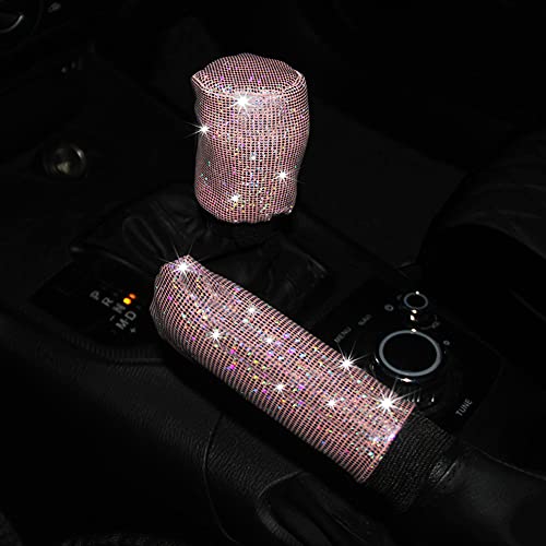 ihreesy Auto Handbremse Schaltknauf Abdeckung,Strass Diamant Kristall Handbremse Abdeckung Universal Schaltknauf Schutzhülle Auto Knob Schalthebel Schutz Auto Inneneinrichtung Zubehör,Rosa von ihreesy