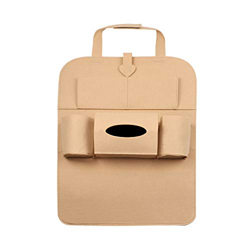 ihreesy Auto Rückenlehnenschutz Kinder,Universal Multi-Pockets Autositzschoner Organizer Wasserdicht Rücksitzschutz Auto Rücksitz Organizer Rückenlehnen Tasche, 41cm x 56 cm,Beige von ihreesy