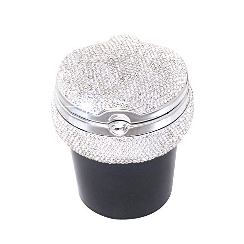 ihreesy Bling Kristall Auto Aschenbecher mit Deckel,Tragbare Zigarette Aschenbecher Halter Tasse mit LED Lichtanzeige Glitzer Diamant Auto Aschenbecher Auto Styling Zubehör,Weiß von ihreesy