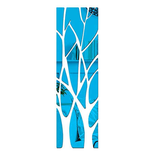 ihreesy Dekorative Spiegel Aufkleber, 135cm x 37cm Baumstamm 3D Spiegel Selbstklebend Wand Aufkleber Acryl DIY Abnehmbare Klebespiegel Wandtattoo für Zuhause Wohnzimmer Schlafzimmer Dekor,Blau von ihreesy