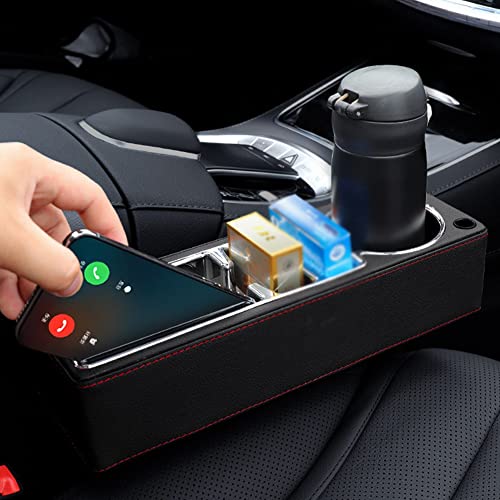 ihreesy PU-Leder Autositz Lückenfüller, Universelle Autositz Organizer Multifunktional Auto Getränkehalter Aufbewahrungsbox Konsole Seitentasche Auto Organizer für Handy Sonnenbrillen,Braun von ihreesy