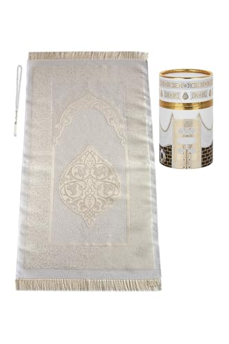 Muslimischer Gebetsteppich und Gebetsperlen mit elegantem Design Zylinder Geschenkbox,Janamaz,Sajadah,weicher islamischer Gebetsteppich,islamische Geschenke Set,Gebetsteppichmatte, Weiß,Mod2 Muslimischer Gebetsteppich und Gebetsperlen mit elegantem Design Zylinder Geschenkbox,Janamaz,Sajadah,weicher islamischer Gebetsteppich,islamische Geschenke Set,Gebetsteppichmatte, Weiß,Mod2 von ihvan online