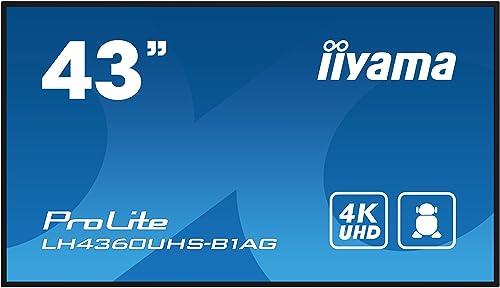 iiyama ProLite LH4360UHS-B1AG 108cm 42.5" Digital Signage Display VA LED Panel 4K UHD HDMI Audio-in USB2.0 RS-232c RJ45 Mediaplayer Android 11 OS WiFi 24/7 schwarz von iiyama