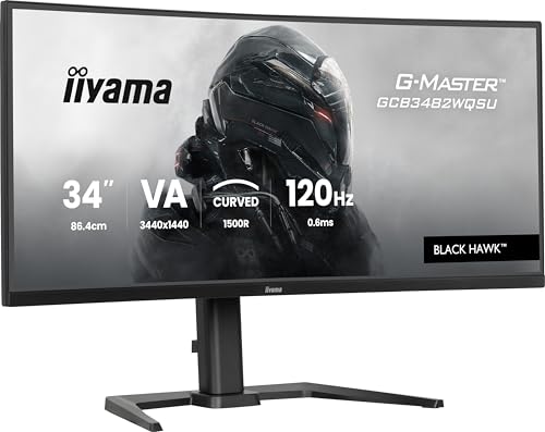 iiyama G-Master Black Hawk GCB3482WQSU-B1 Curved 1500R 86.4cm 34“ VA LED Gaming Monitor UWQHD HDMI DP USB3.2 USB-C 0.6ms 120Hz HDR400 FreeSync Premium Höhenverstellung schwarz von iiyama