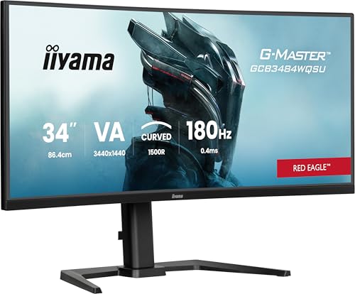 iiyama G-Master Red Eagle GCB3484WQSU-B1 Curved 1500R 86.4cm 34“ VA LED Gaming Monitor UWQHD HDMI DP USB3.2 USB-C 0.4ms 180Hz HDR400 FreeSync Premium Pip/PBP Höhenverstellung schwarz von iiyama