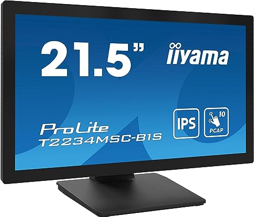 iiyama ProLite T2234MSC-B1S 54,6cm 21,5" IPS LED-Monitor Full-HD 10 Punkt Multitouch kapazitiv VGA HDMI DP 7H IP65 Touch-durch-Glas Anti-Fingerprint schwarz von iiyama