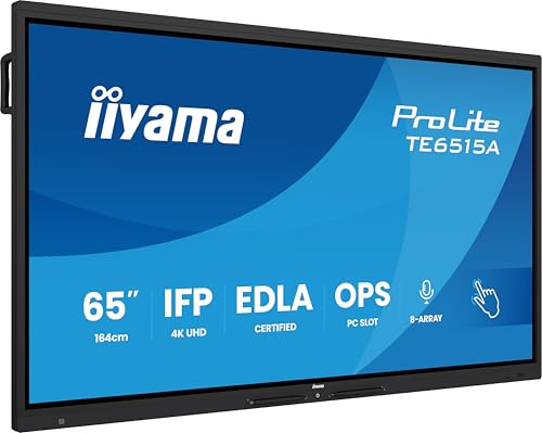 iiyama ProLite TE6515A-B1AG 163.9cm 65" IPS LED interaktives Display 4K UHD 40 Touchpunkte DeepContrast-IR+ HDMI DP USB-C USB3.2 RS-232c RJ45 OPS WiFi Android 14 OS Google EDLA iiControl AntiGlare NFC von iiyama