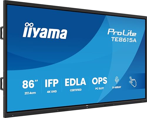 iiyama ProLite TE8615A-B1AG 217.4cm 86" IPS LED interaktives Display 4K UHD 40 Touchpunkte DeepContrast-IR+ HDMI DP USB-C USB3.2 RS-232c RJ45 OPS WiFi Android 14 OS Google EDLA iiControl AntiGlare NFC iiyama ProLite TE8615A-B1AG 217.4cm 86" IPS LED interaktives Display 4K UHD 40 Touchpunkte DeepContrast-IR+ HDMI DP USB-C USB3.2 RS-232c RJ45 OPS WiFi Android 14 OS Google EDLA iiControl AntiGlare NFC von iiyama