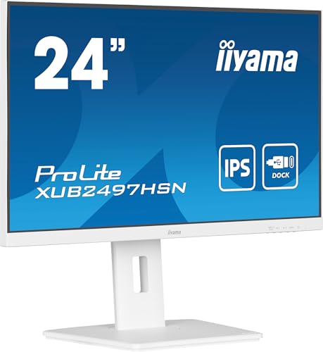 iiyama Prolite XUB2497HSN-W1 60,5cm 23,8" IPS LED-Monitor Full-HD 100Hz HDMI DP-in/Out DaisyChain USB3.2 USB-C Dock 65W LAN Slim-Line Höhenverstellung Pivot AdaptiveSync weiß von iiyama