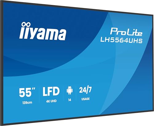 iiyama Prolite LH5564UHS-B1AG 138.7cm 55" Digital Signage Display VA LED Panel 4K UHD HDMI USB-C USB2.0 RS-232c RJ45 Android 14 OS iiSignage² WiFi Mediaplayer 24/7 AntiGlare schwarz von iiyama