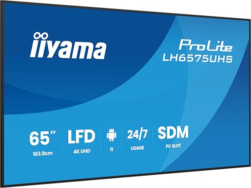 iiyama Prolite LH6575UHS-B2AG 164cm 64.5" Digital Signage Display IPS LED 4K UHD HDMI DP in/Out Daisy Chain USB2.0 RS-232c RJ45 Mediaplayer Android 11OS iiSignage² iiControl iiShare WiFi SDM-S 24/7 von iiyama