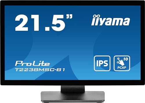 iiyama Prolite T2238MSC-B1 54,5cm 21,5" IPS LED-Monitor Full-HD 10 Punkt Multitouch Optical-Bonded kapazitiv HDMI DP USB3.2 Anti-Fingerprint IP1X 7H Metallgehäuse schwarz von iiyama