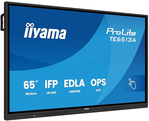 iiyama Prolite TE6513A-B1AG 163.9cm 64.5" IPS LED Large Format Display 4K UHD 40 Touchpunkte PureTouch-IR⁺ HDMI DP USB-C USB3.2 RS-232c RJ45 HDMI-Out 7H OPS WiFi Android 14 OS iiControl NFC AntiGlare von iiyama