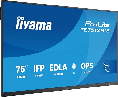 iiyama Prolite TE7512MIS-B4AG 189,3cm 75" VA DLED Large Format Display 4K UHD 40 Touchpunkte PureTouch-IR VGA HDMI DP USB-C USB3.2 RS-232c RJ45 HDMI-Out 7H OPS WiFi Android 14 OS iiControl AntiGlare iiyama Prolite TE7512MIS-B4AG 189,3cm 75" VA DLED Large Format Display 4K UHD 40 Touchpunkte PureTouch-IR VGA HDMI DP USB-C USB3.2 RS-232c RJ45 HDMI-Out 7H OPS WiFi Android 14 OS iiControl AntiGlare von iiyama