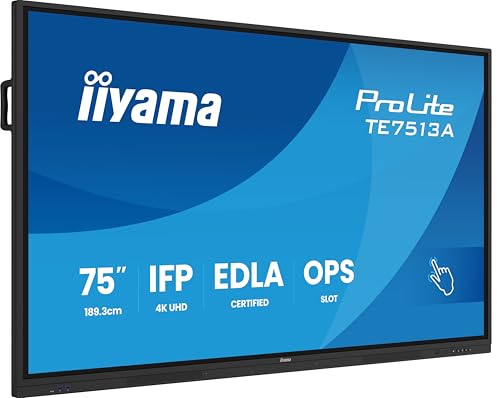 iiyama Prolite TE7513A-B1AG 189.3cm 75" IPS LED Large Format Display 4K UHD 40 Touchpunkte PureTouch-IR⁺ HDMI DP USB-C USB3.2 RS-232c RJ45 HDMI-Out 7H OPS WiFi Android 14 OS iiControl NFC AntiGlare von iiyama
