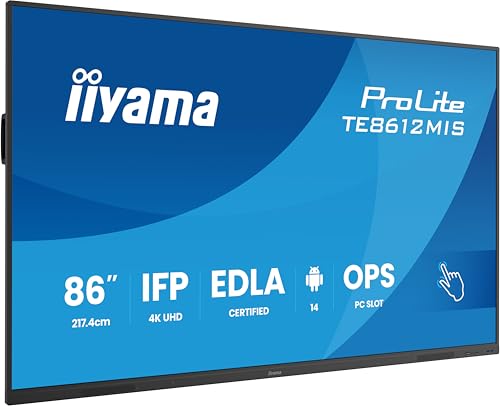 iiyama Prolite TE8612MIS-B4AG 217,4cm 86" IPS DLED Large Format Display 4K UHD 40 Touchpunkte PureTouch-IR VGA HDMI DP USB-C USB3.2 RS-232c RJ45 HDMI-Out 7H OPS WiFi Android 14 OS iiControl AntiGlare von iiyama