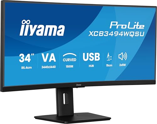 iiyama Prolite XCB3494WQSU-B1 34" VA CURVO UWQHD 120Hz USB-A Altavoces Altura Ajustable von iiyama