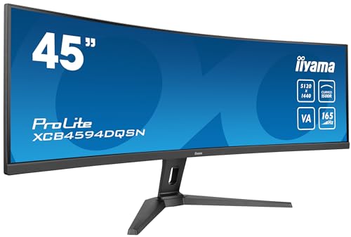 iiyama Prolite XCB4594DQSN-B1 Curved 113cm 45" VA LED-Monitor DQHD 165Hz HDMI DP USB3.2 USB-C Dock 90W RJ45 KVM-Switch HDR400 Höhenverstellung FreeSync schwarz von iiyama