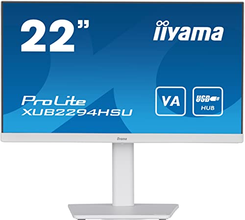 iiyama Prolite XUB2294HSU-W2 54,5cm 21,5" VA LED-Monitor Full-HD HDMI DP USB3.0 Ultra-Slim-Line Höhenverstellung Pivot weiß von iiyama