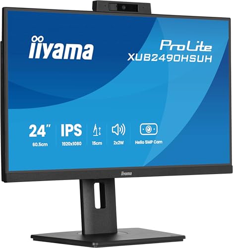 iiyama Prolite XUB2490HSUH-B2 60,5cm 23,8" IPS LED-Monitor Full-HD 100H HDMI DP USB3.2 Höhenverstellung Pivot Windows Hello 5 MP Webcam Adaptive Sync schwarz von iiyama